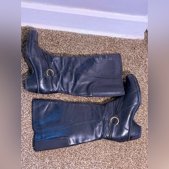 Clarks Shoes - Clarks Wish Excite Black Leather Knee-Tength Boots for Women, Size 8M